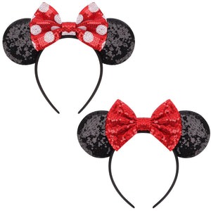 Diadema DRESHOW con orejas de ratón y lazo brillante, perfecta para fiestas y cosplay.