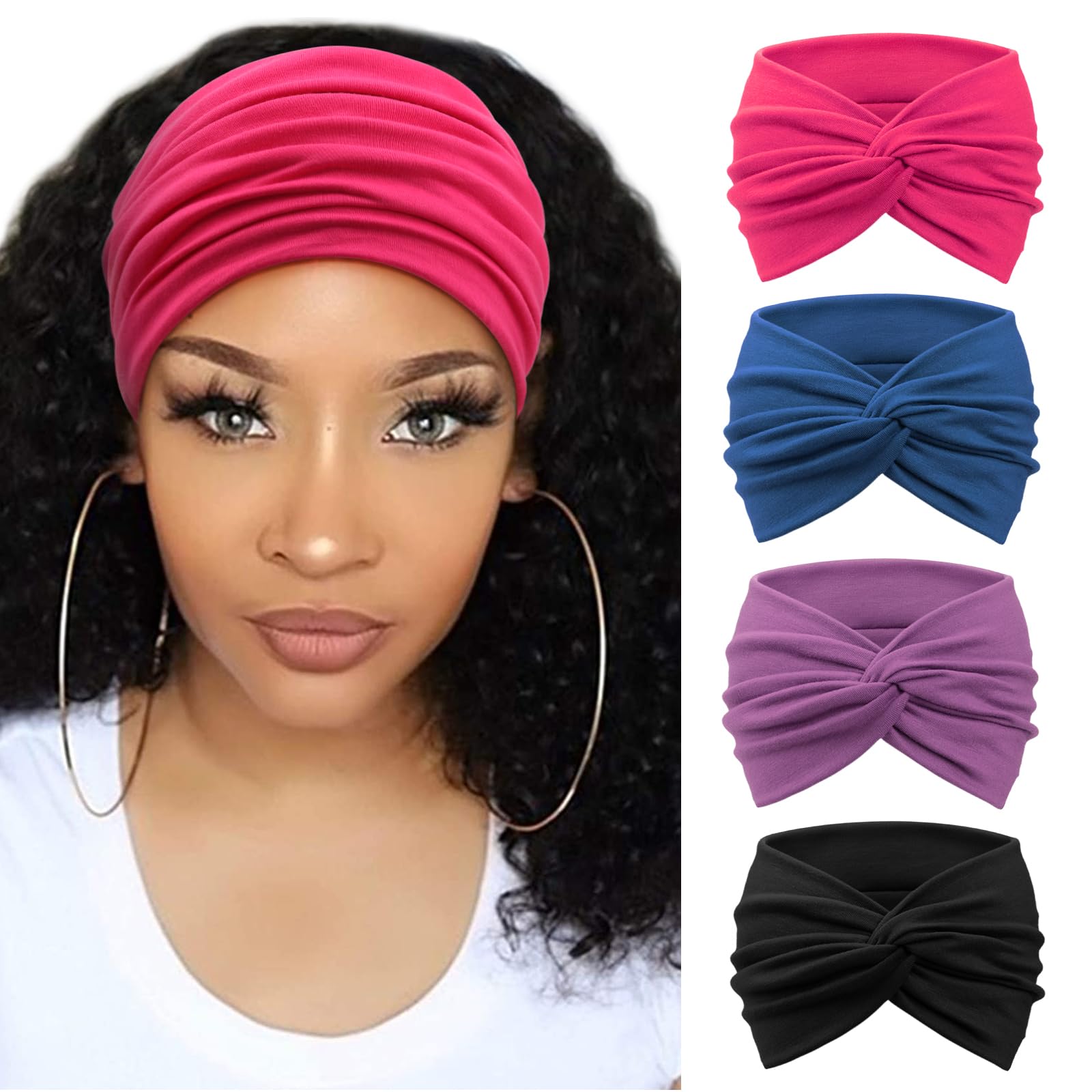 DRESHOW turbán headbands cuatro-pack, cómodo elástico y uso diario