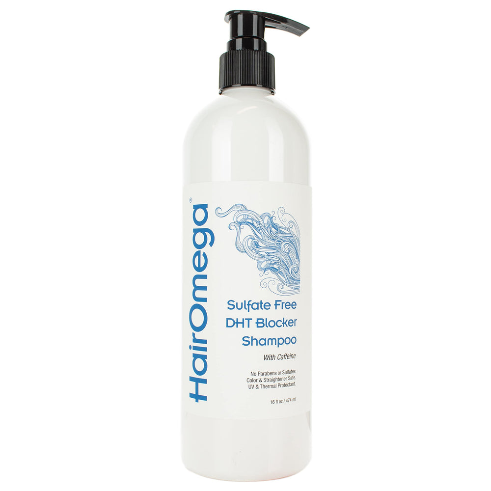 DrFormulas HairOmega shampoo frente del envase para cabello más saludable.