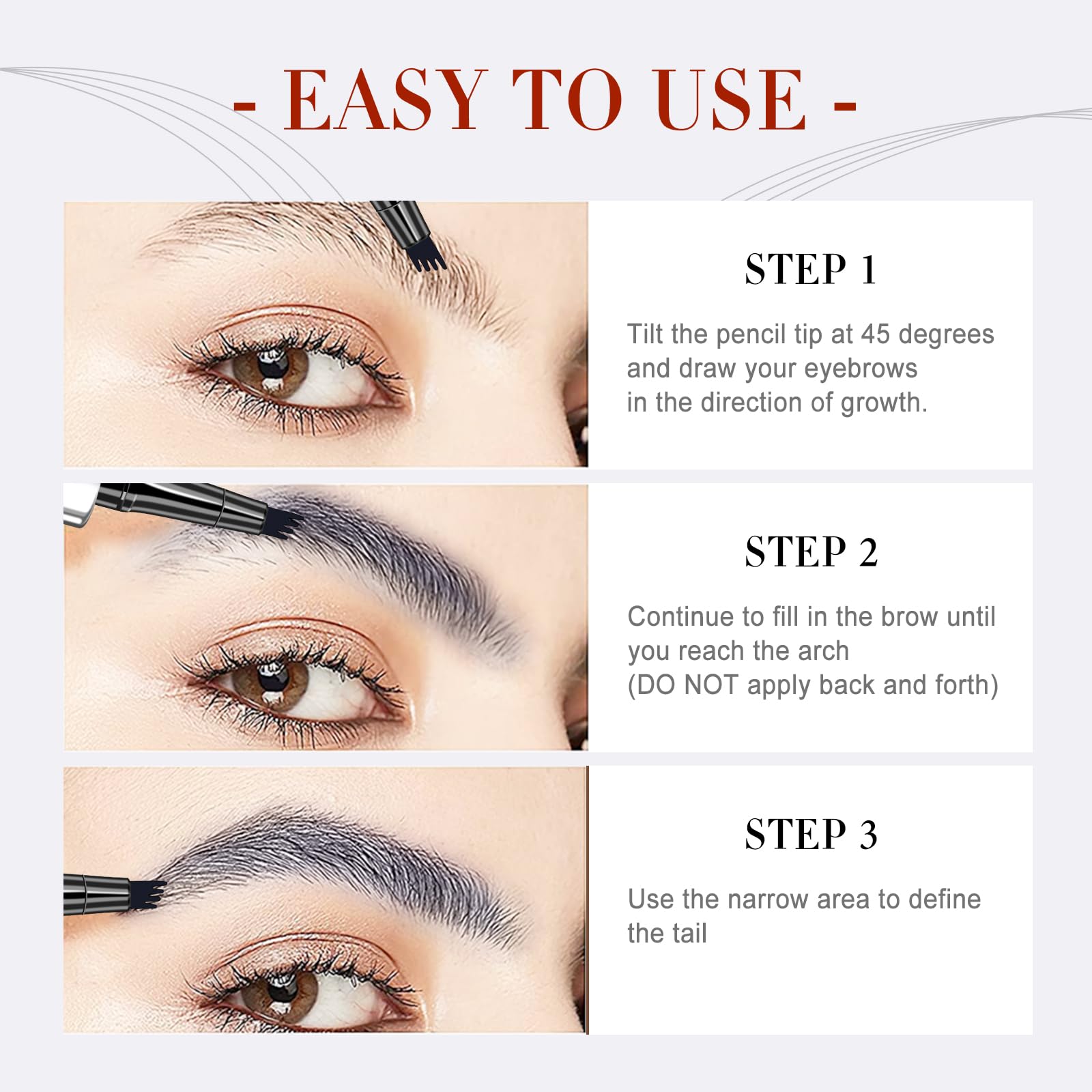 DRMODE aplicación suave para cejas grises, ideal para retoques rápidos.
