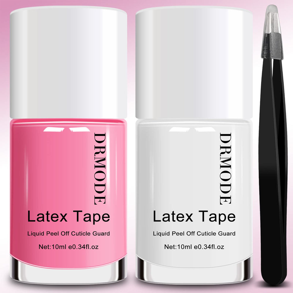 DRMODE latex líquido: dos botellas rosa y blanco para arte de uñas fácil.