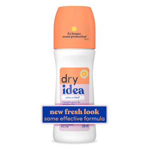 Desodorante Dry Idea rodillo sin fragancia, botella limpia para uso diario.