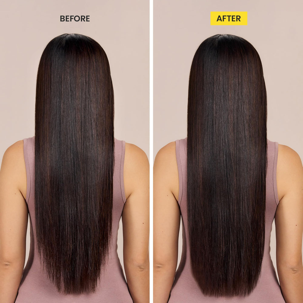 Drybar Liquid Glass: aplicación del serum en el cabello para suavidad sin pesadez.