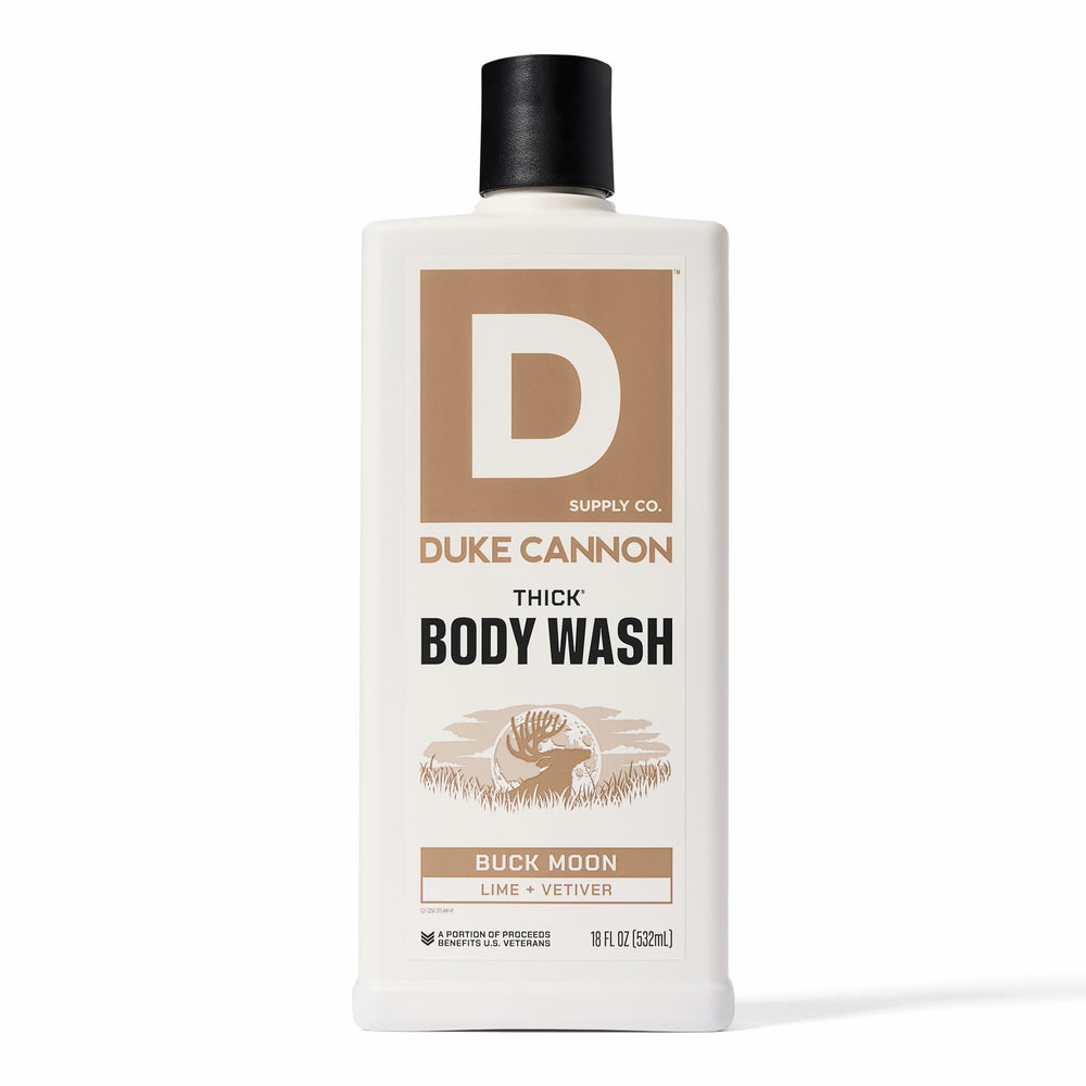 Duke Cannon Buck Moon gel de cuerpo, empaque visible para regalo y exhibición