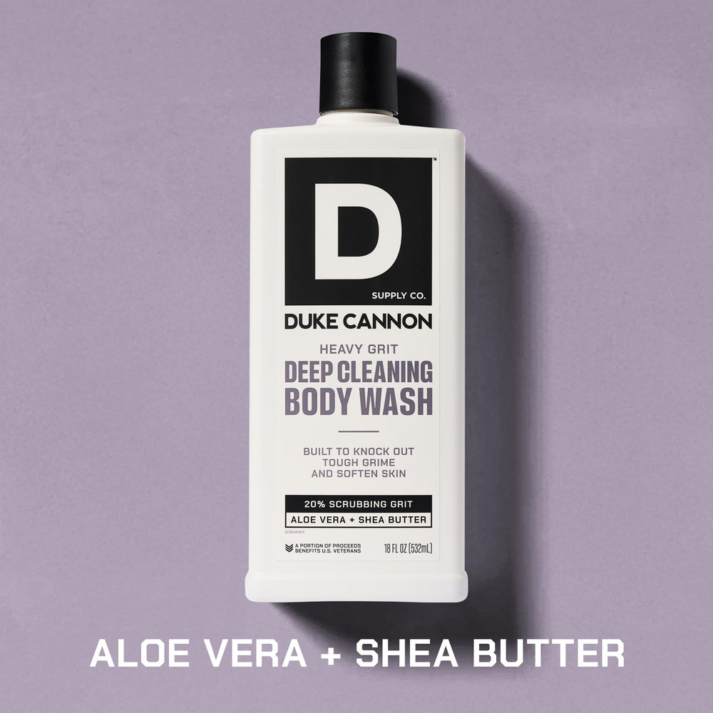 Duke Cannon Heavy Grit aroma citrico-pino, sensación fresca tras la ducha.