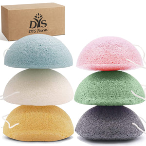 Esponjas Konjac de Dys Farm en 6 colores para limpieza facial suave.