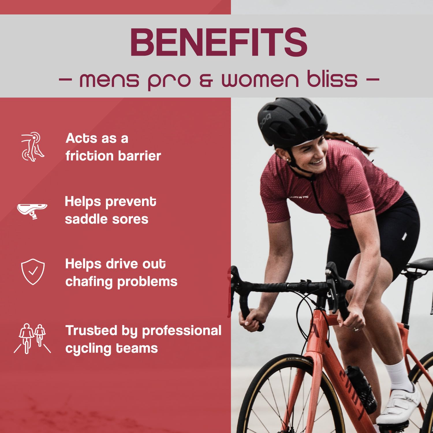 dznuts Bliss en uso para ciclismo, correr y senderismo con crema suave.