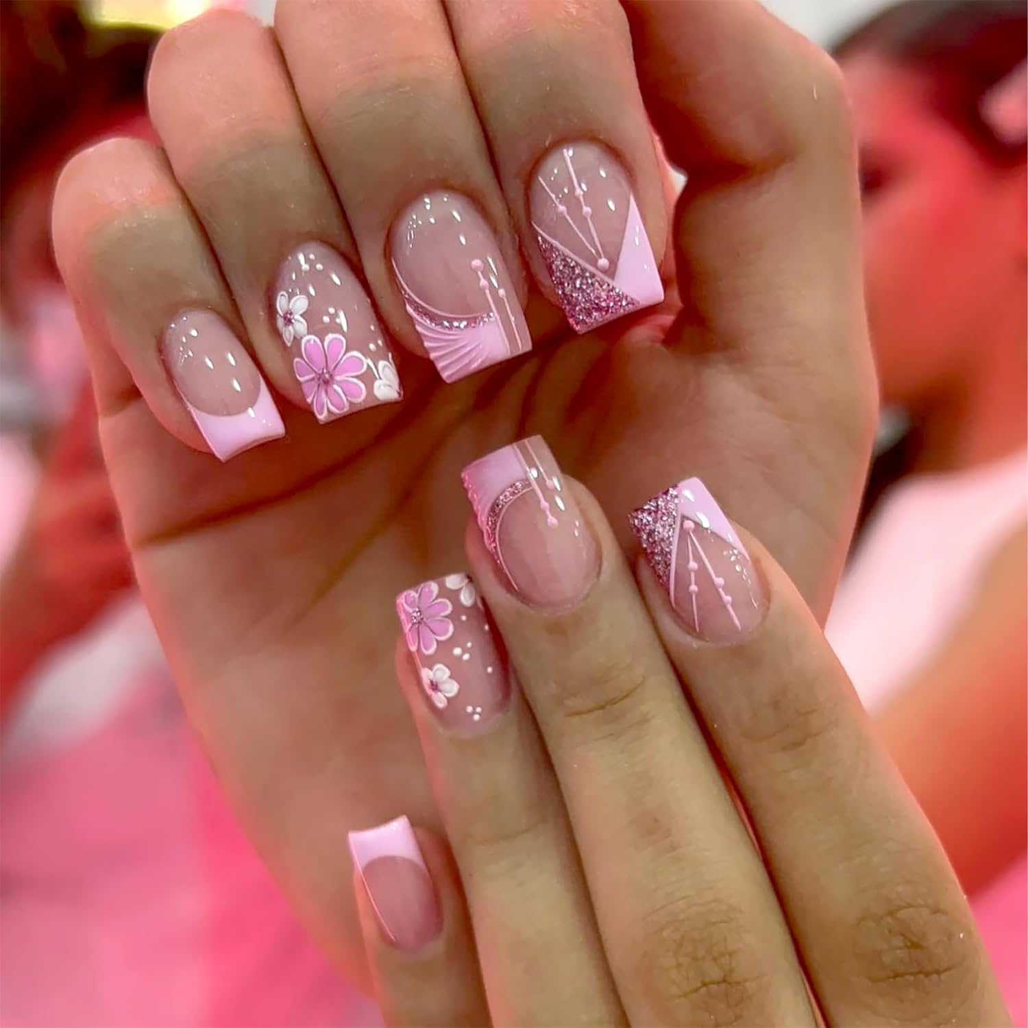 DZPGUONIZ uñas francesas rosas cortas para manicura rápida