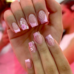 DZPGUONIZ uñas francesas rosas cortas para manicura rápida