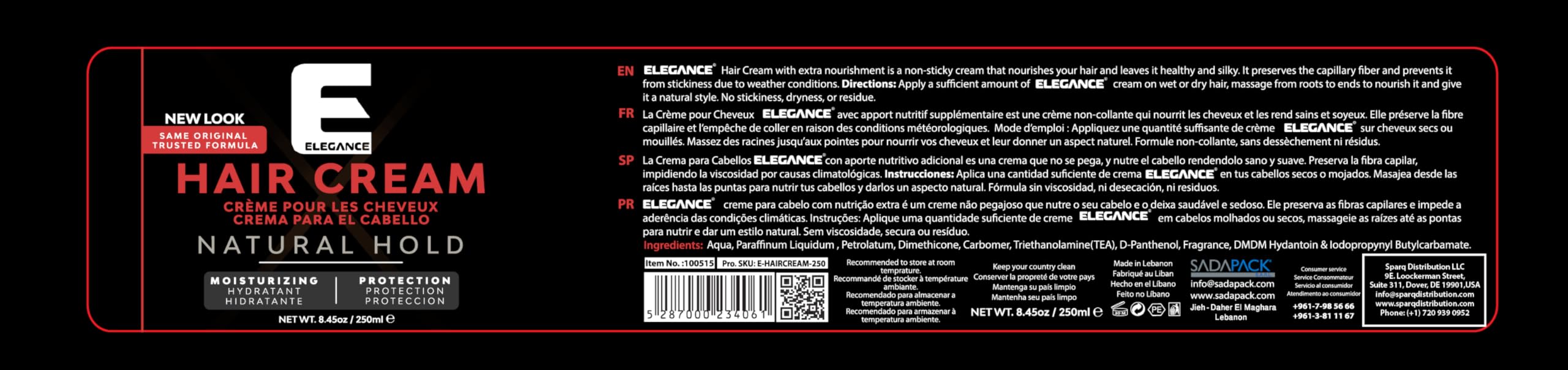 E Elegance Crema de pelo Textura no grasa para un peinado duradero.