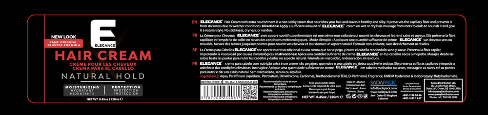 E Elegance Crema de pelo Textura no grasa para un peinado duradero.