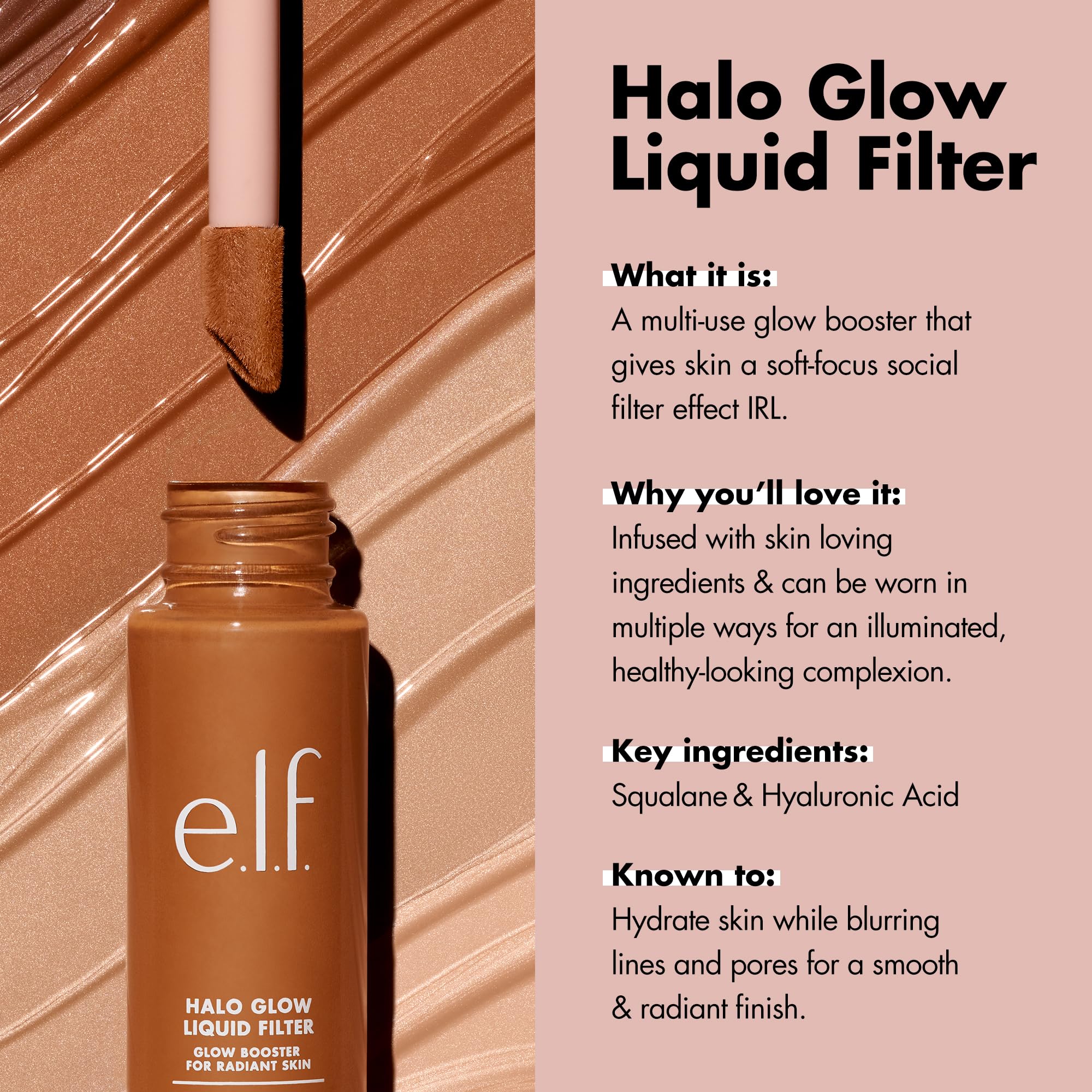 e.l.f. Halo Glow Liquid Filter: hidratación con ácido hialurónico para piel fresca
