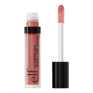e.l.f. Lip Plumping Gloss brillo translúcido en labios con posible volumen.