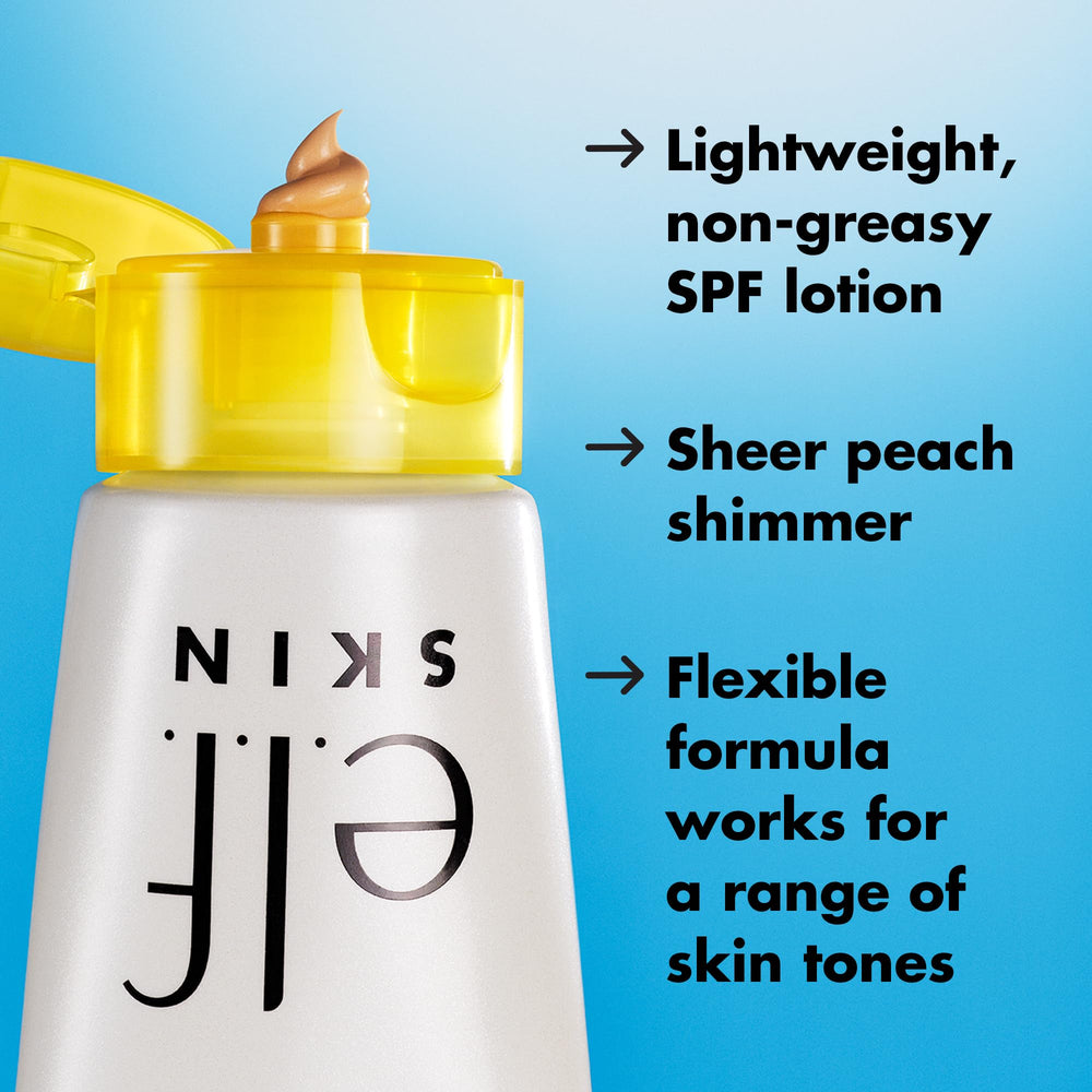 e.l.f. Suntouchable Whoa Glow SPF 30 mini, acabado luminoso con toque de shimmer duradero.