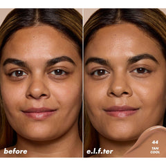 Muestra tono 44 Tan Cool en piel para corrección de ojeras.
