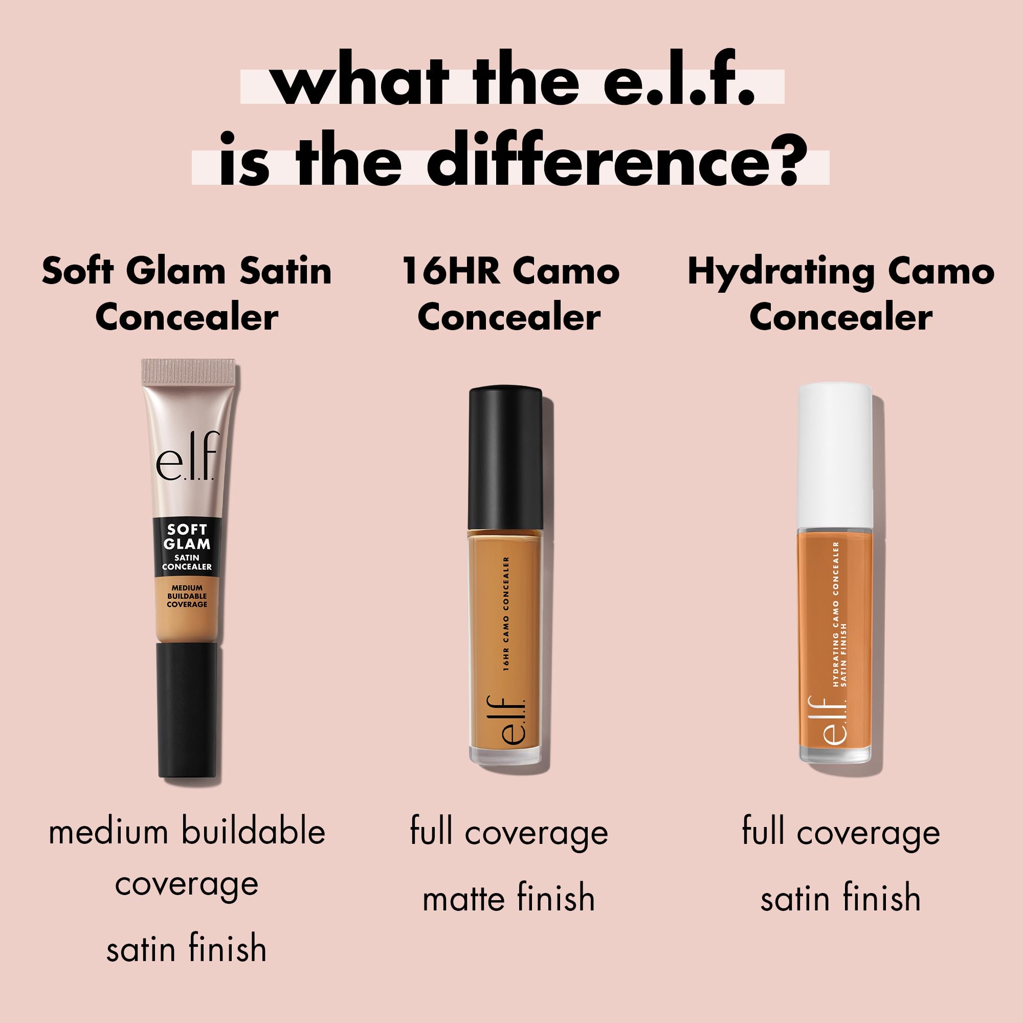 e.l.f. Soft Glam Satin Concealer duración prolongada para todo el día.