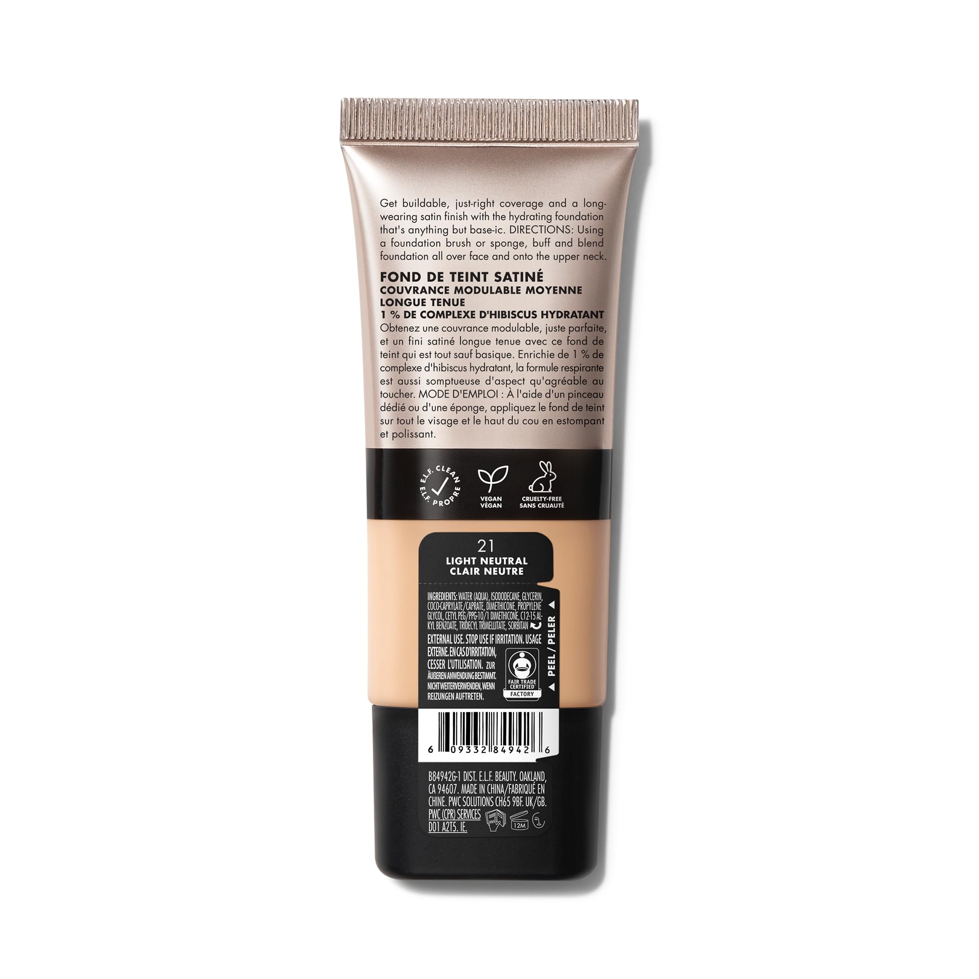 e.l.f. Soft Glam tono 21 luz neutra ideal para piel clara.