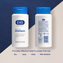 Etiqueta del champú E45 que destaca fórmula suave y sin fragancia