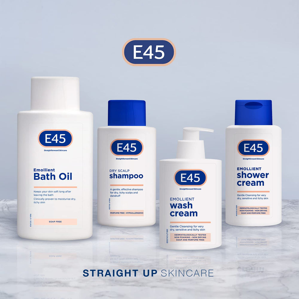 Rutina diaria con E45 para cabello seco y cuero cabelludo