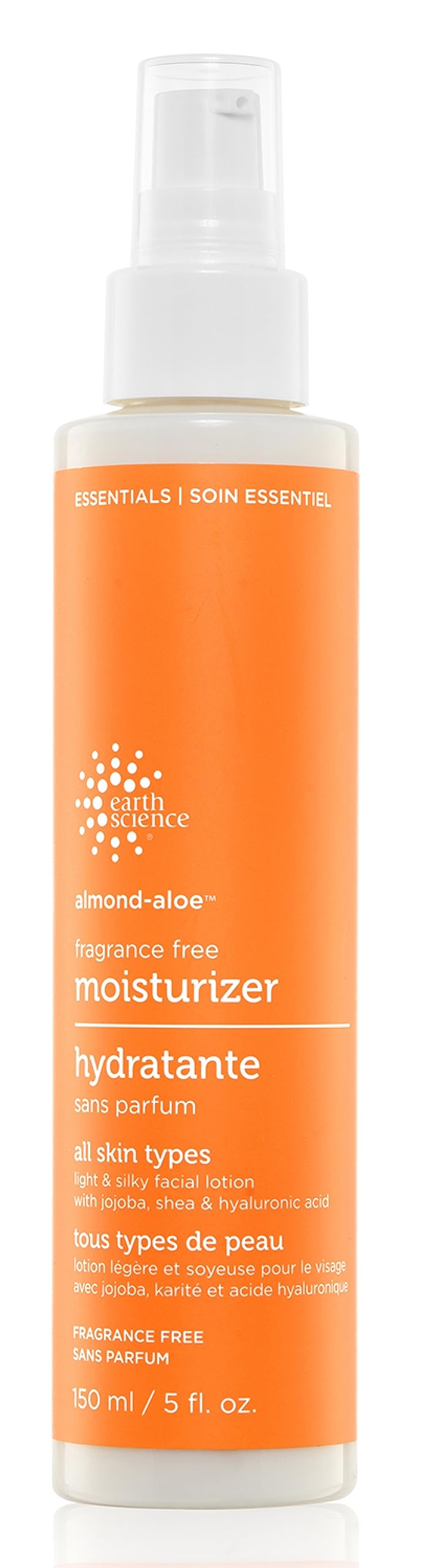 Earth Science crema para rostro almendra aloe en frasco, hidratación suave para piel sensible.