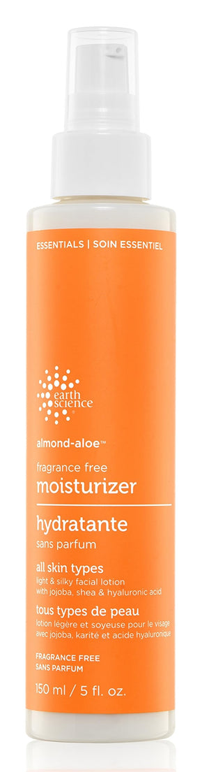 Earth Science crema para rostro almendra aloe en frasco, hidratación suave para piel sensible.
