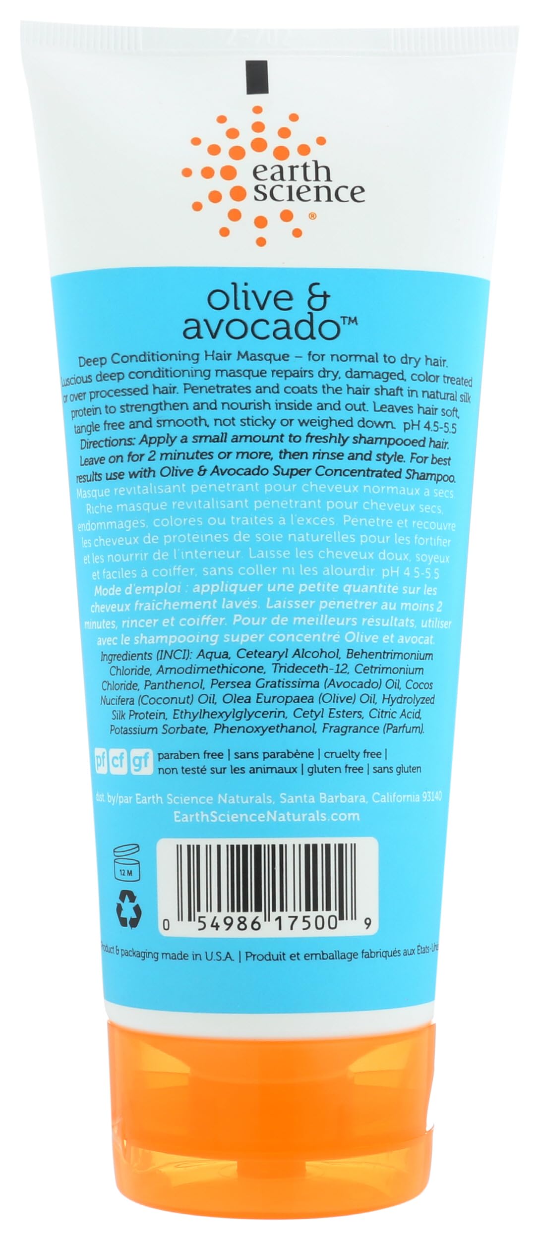 Earth Therapeutics textura cremosa, aceite de oliva y aguacate para nutrir