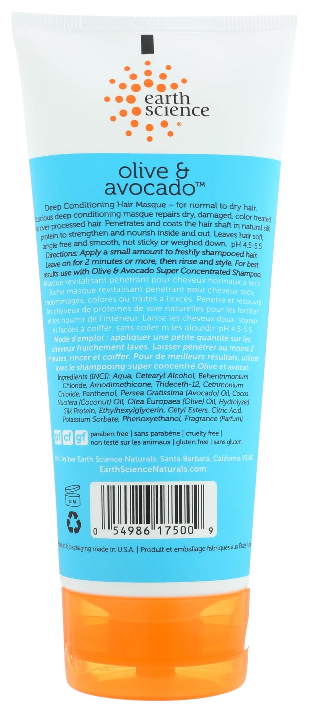 Earth Therapeutics textura cremosa, aceite de oliva y aguacate para nutrir