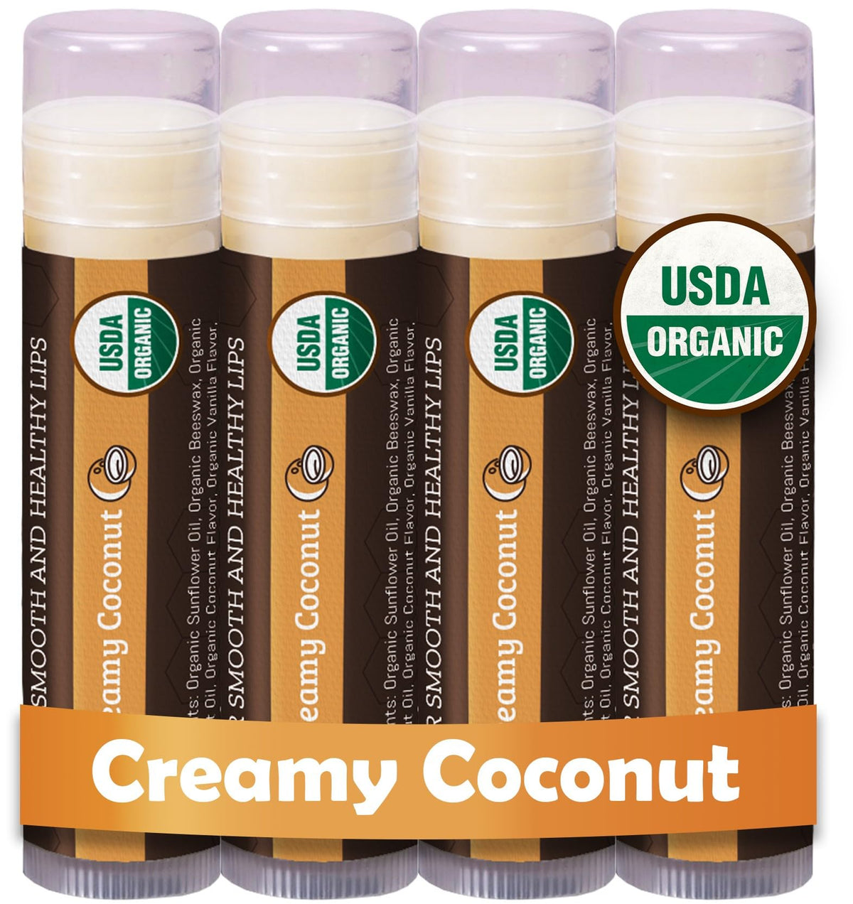 Earth's Daughter bálsamo labial USDA 4-pack coco cremoso para labios secos