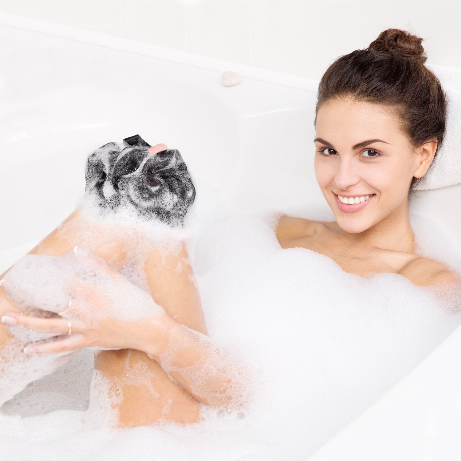 Esponja Easymoo lufa de baño, paquete de 3, dorso, agarre ergonómico para ducha.