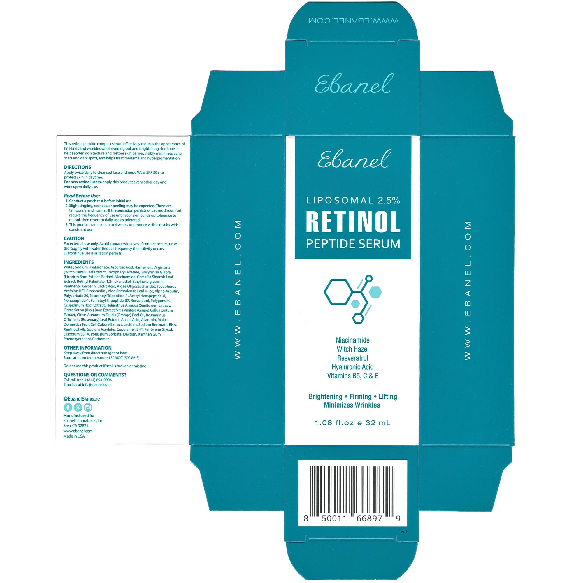 Propiedades minimizar poros en Ebanel Retinol Serum