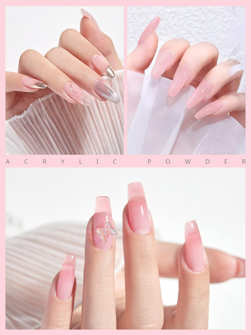 EBANKU compatible con monómeros y geles, polvo acrilico rosa versátil.