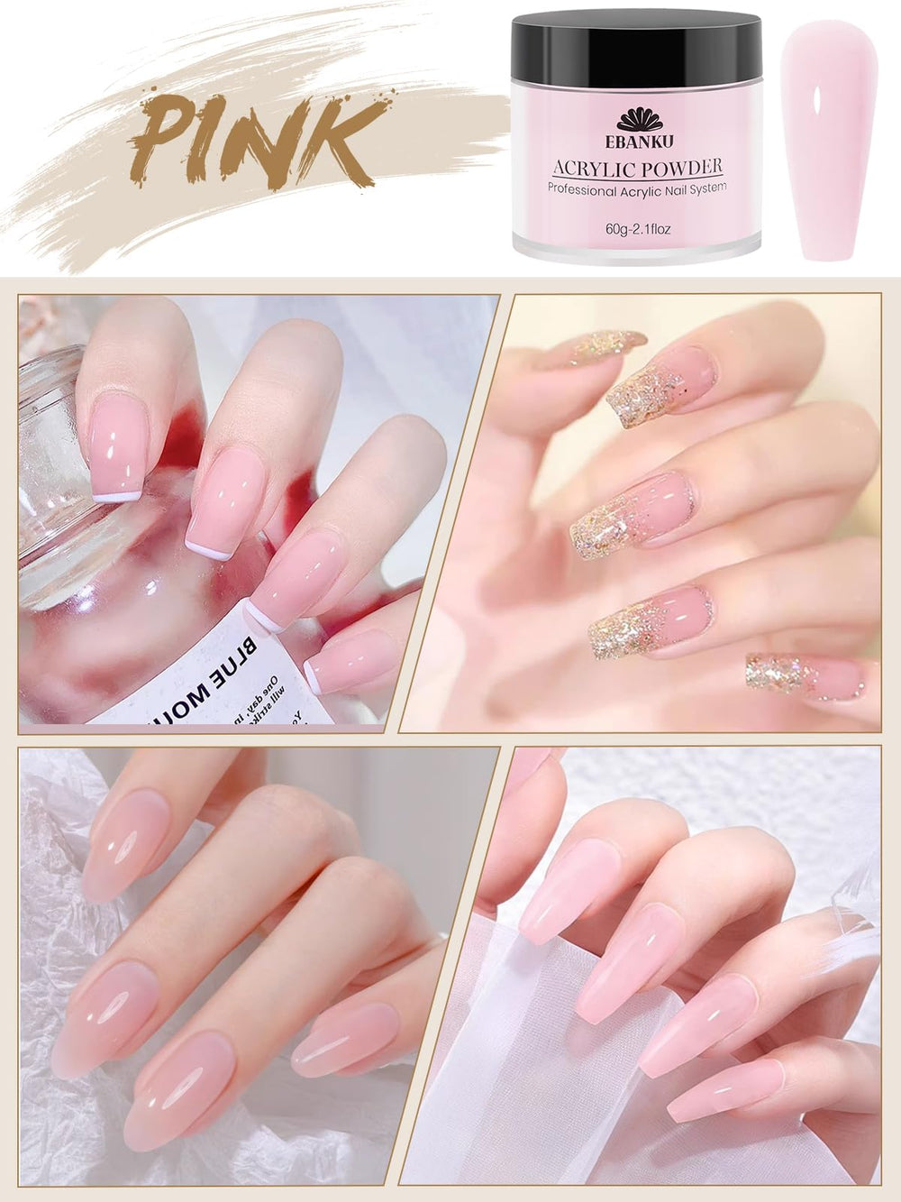 EBANKU paletas rosa nude, muestra colores suaves para uñas.