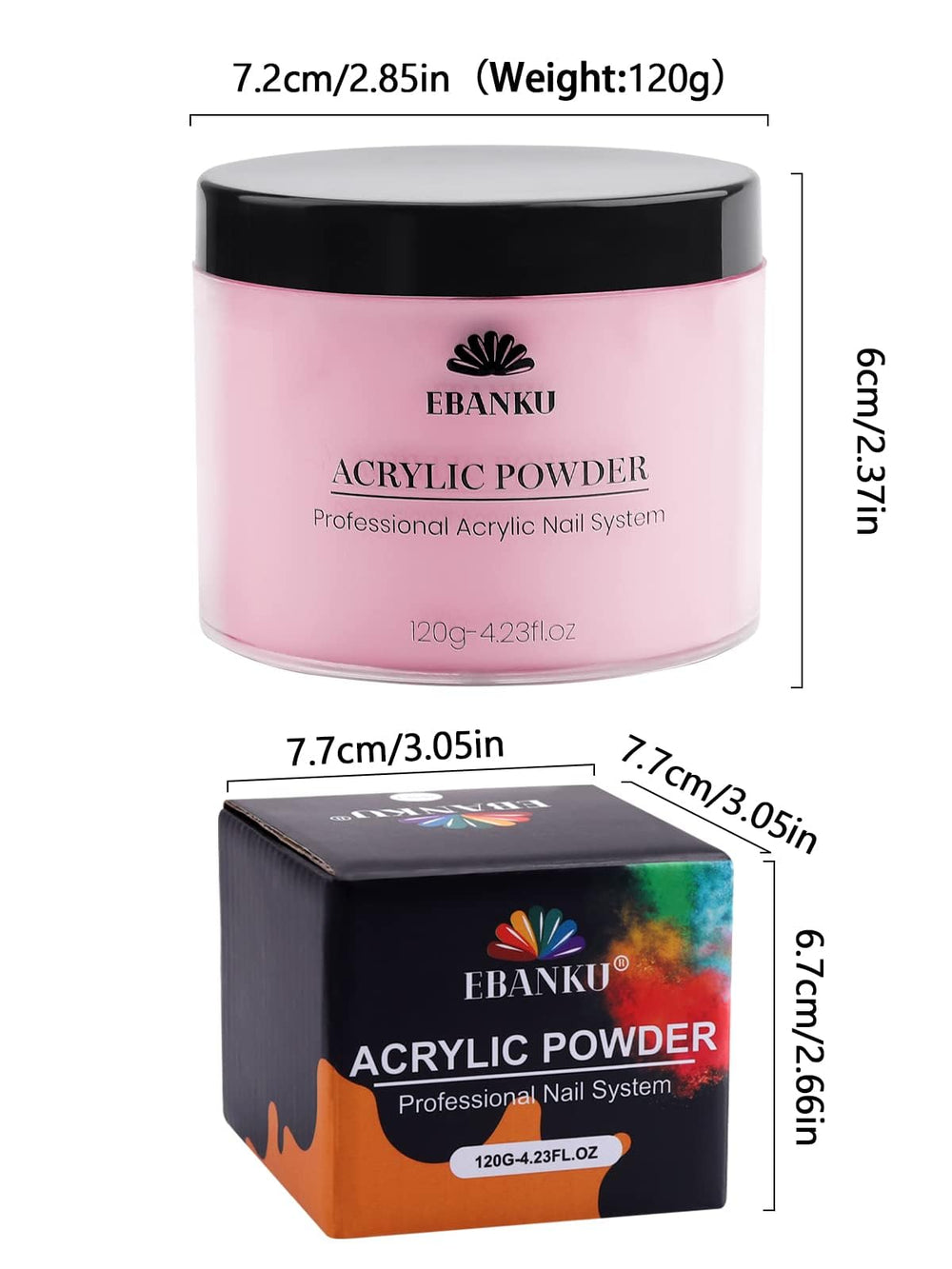EBANKU polvo acrilico rosa 120 g, textura sedosa para un acabado uniforme.