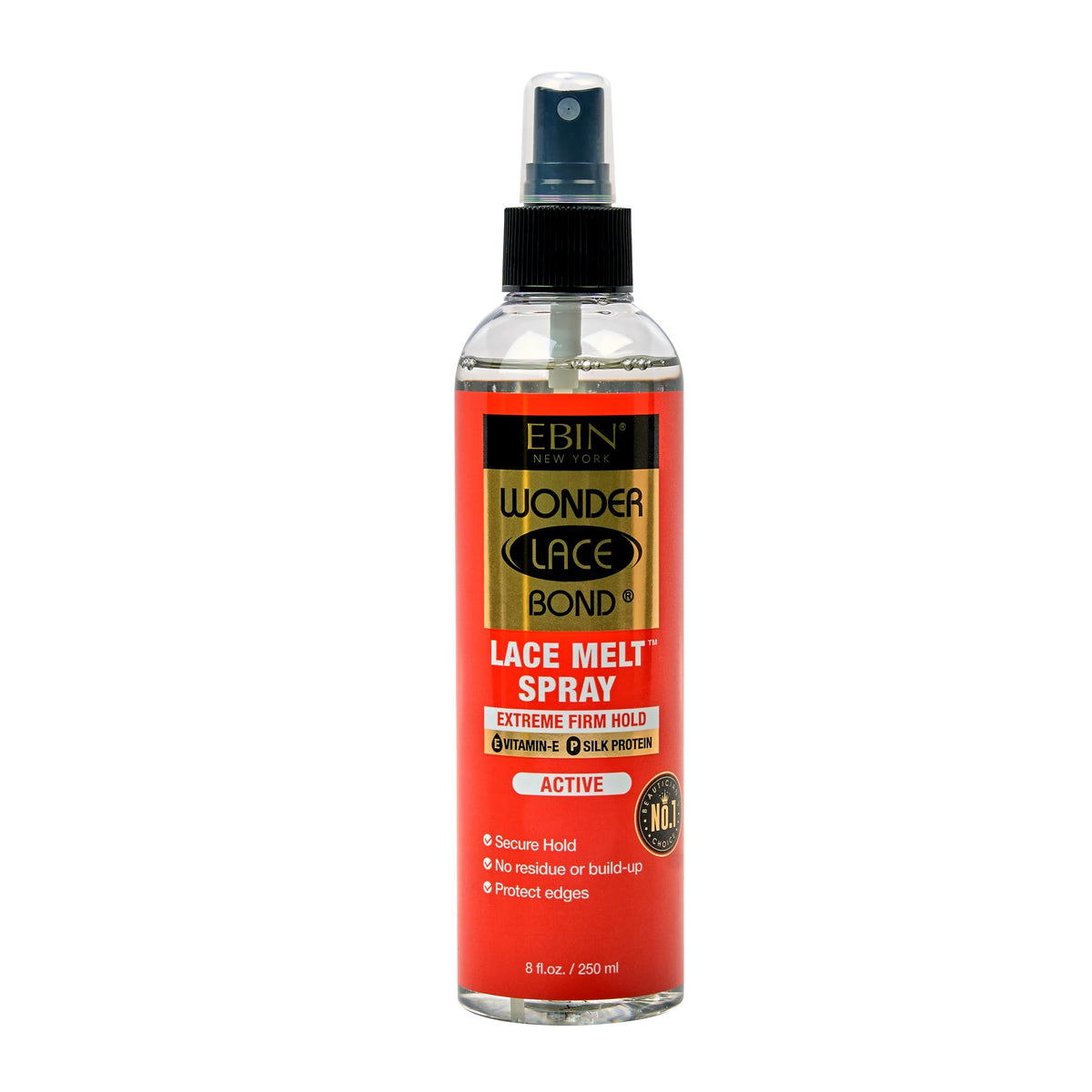 EBIN NEW YORK Wonder Lace Bond Melt Spray, botella frontal, fijación duradera todo el día.