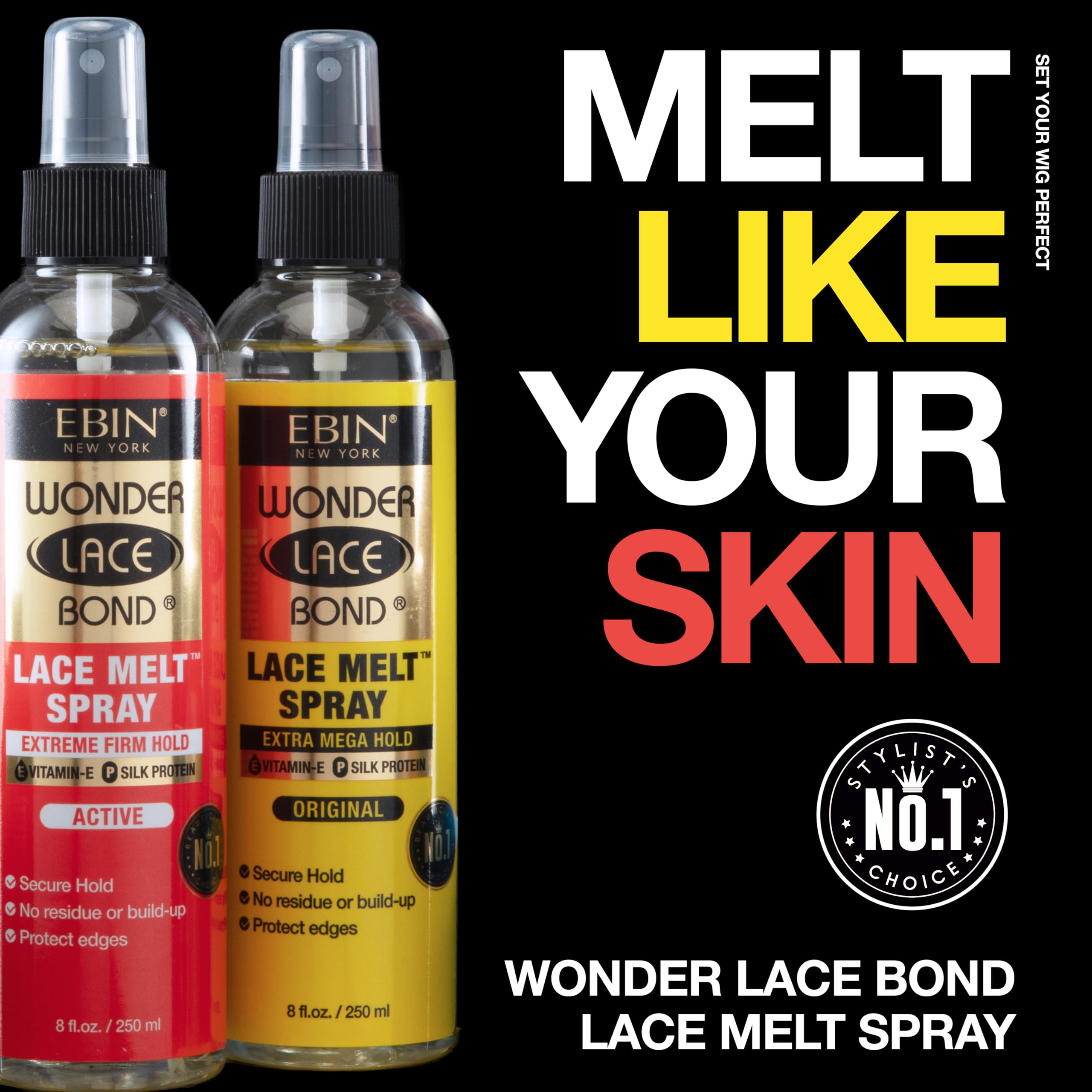 EBIN NEW YORK Wonder Lace Bond Melt Spray, control mega hold todo el día para seguridad del peinado.