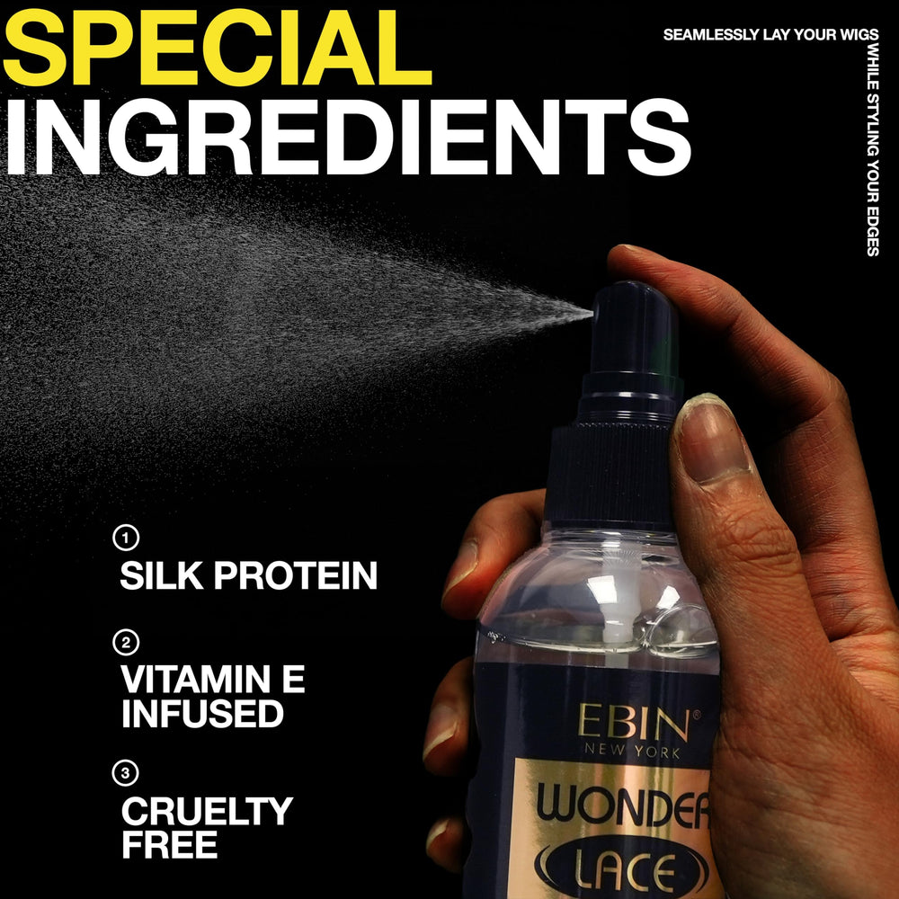 EBIN NEW YORK Wonder Lace Bond Melt Spray, cuidado de bordes con vitaminas.