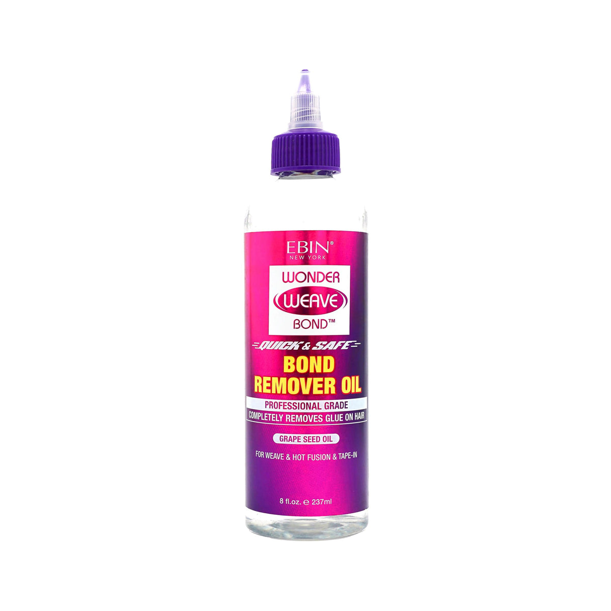 Wonder Weave Bond Remover Oil con aceite de semilla de uva para quitar adhesivo con suavidad.