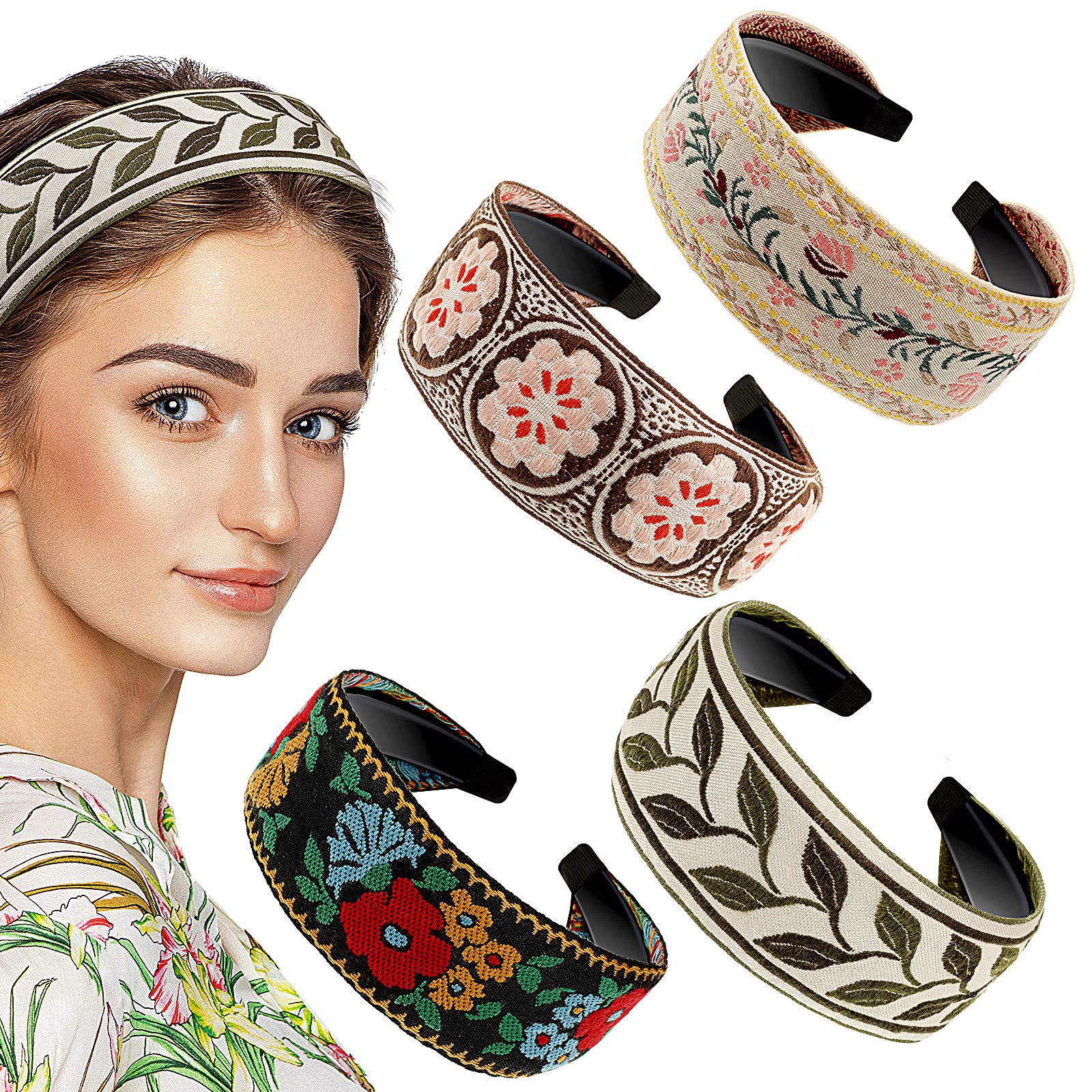 EBOOT diadema bohemia bordada azul, ideal para uso diario y estilo suave.
