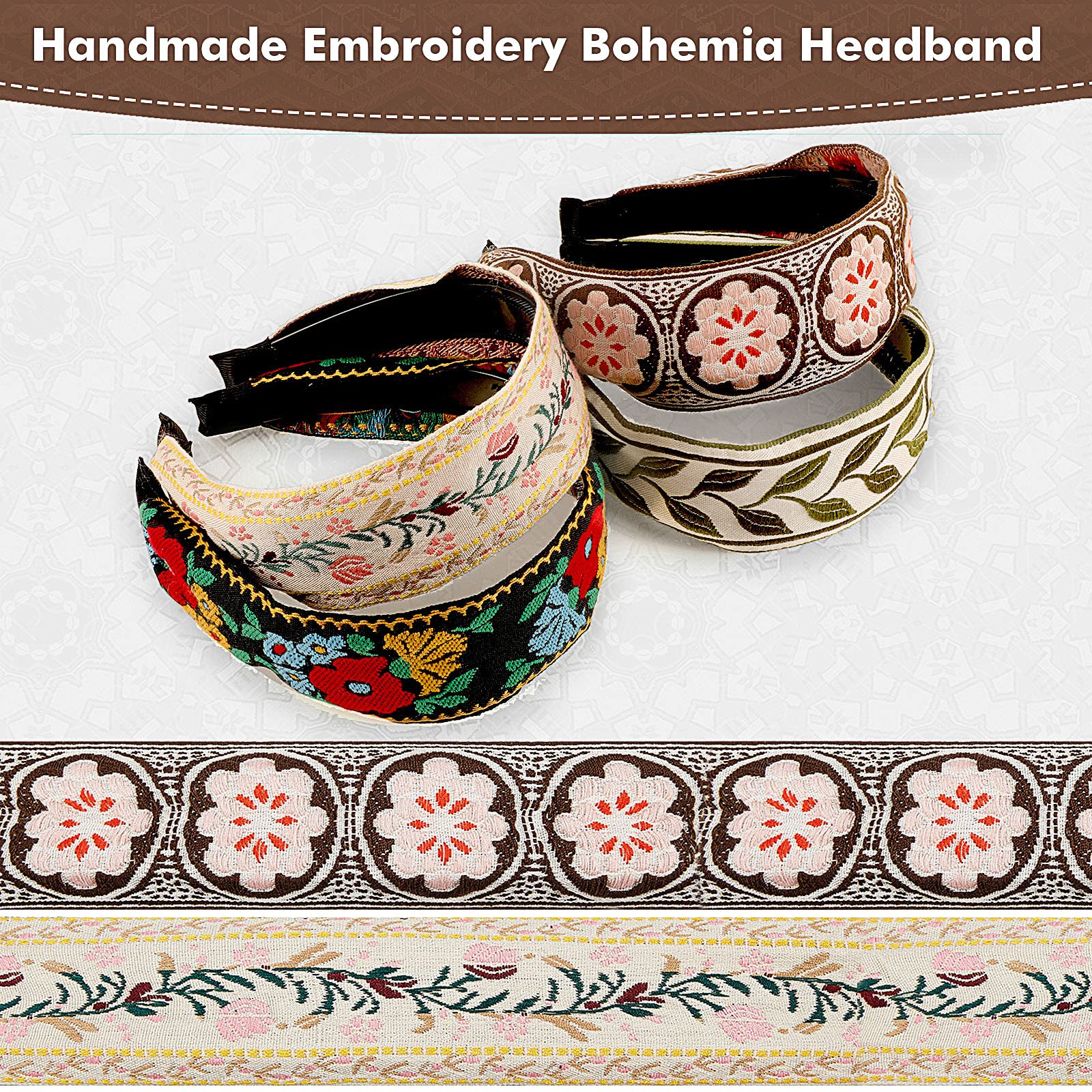 EBOOT diadema bohemia bordada verde, perfecta para reuniones o salidas.