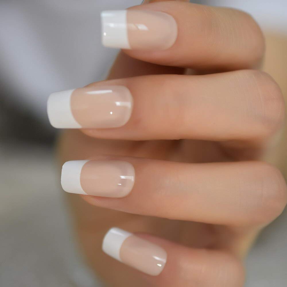 Uñas postizas EchiQ medias, enfoque Frances natural para un look elegante y duradero