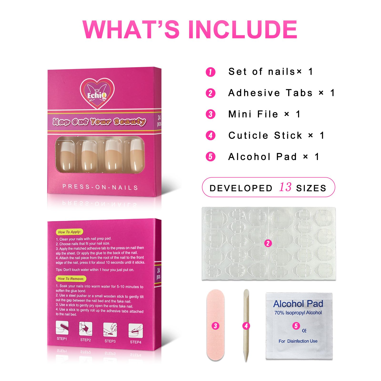 EchiQ Frances natural en uñas medianas, aspecto natural para uso diario