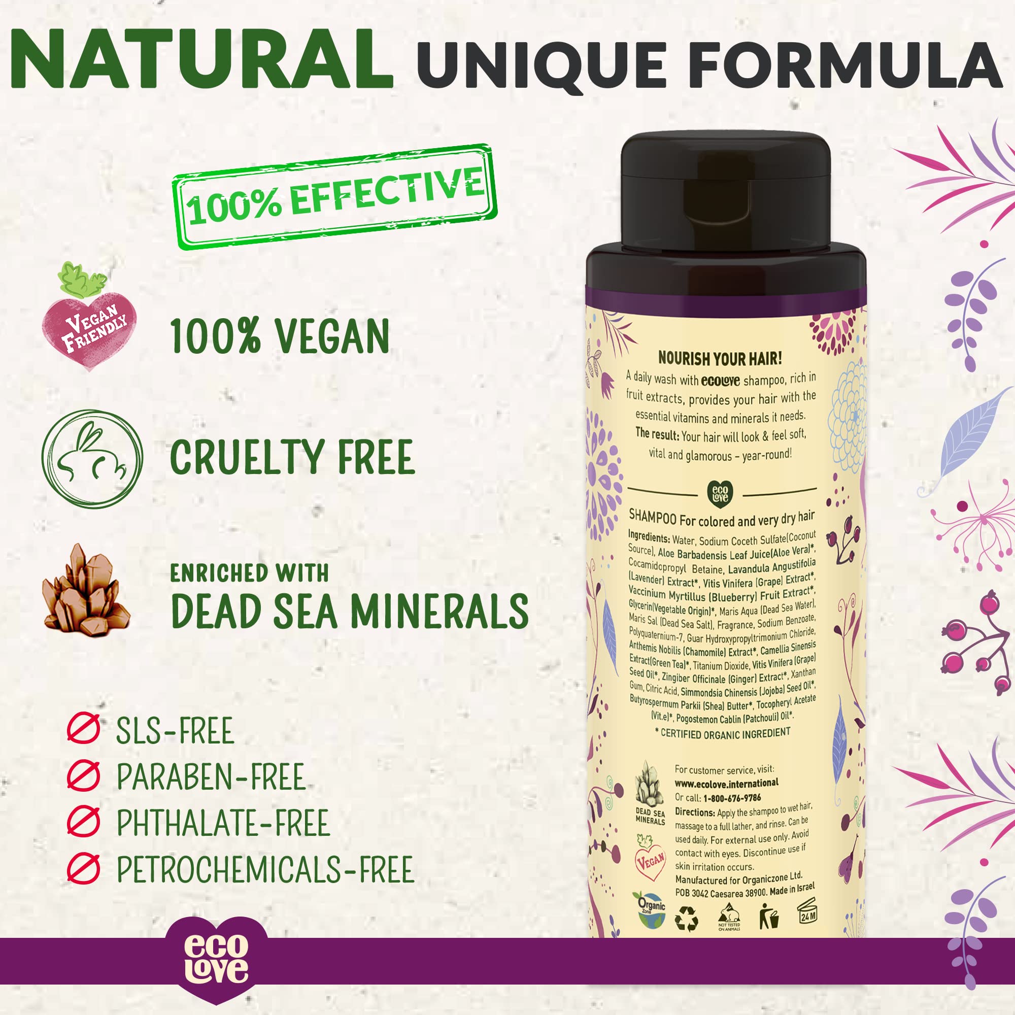 ecoLove champú ingredientes naturales: enfoque en composición para cabello saludable.