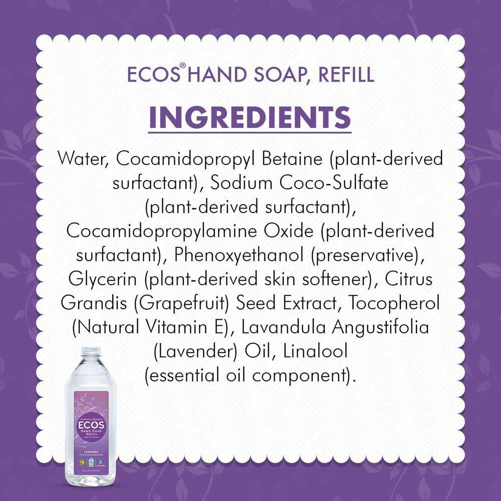 ECOS Jabón de manos lavanda: fórmula biodegradable cuida el entorno.