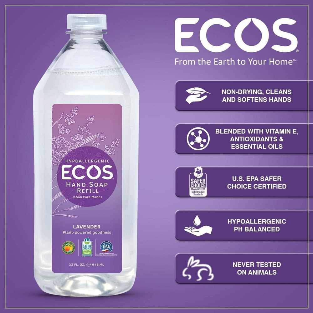 ECOS Jabón de manos lavanda: vitamina E para hidratación suave.