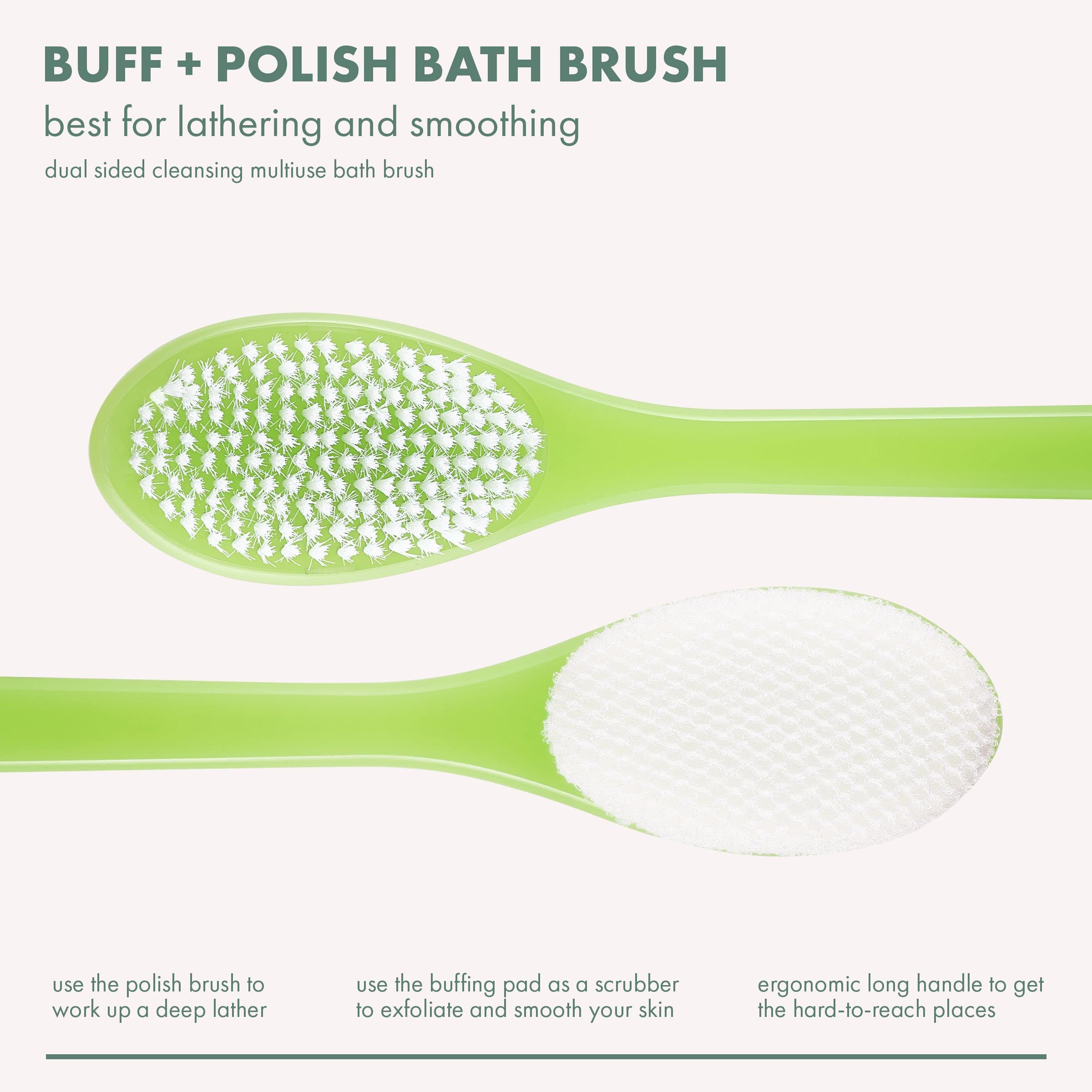 EcoTools Buff + Polish cepillo de dos caras para limpieza y exfoliación.