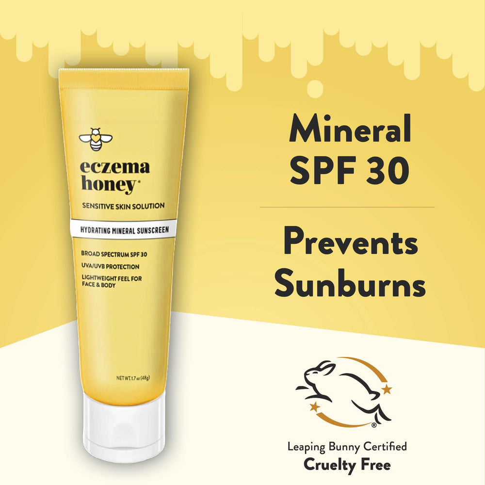 Protector solar mineral de ECZEMA HONEY refuerza la barrera cutánea diariamente.