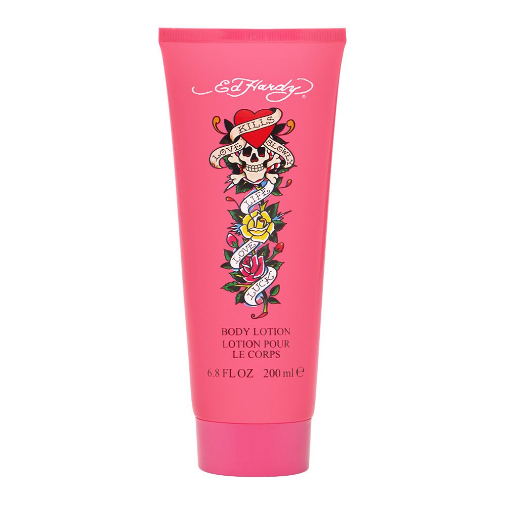Loción corporal ED HARDY para mujeres, botella, ofrece hidratación suave