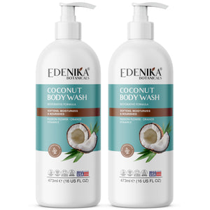 EDENIKA BOTANICALS gel de ducha coco en botella, hidratación profunda para piel seca.