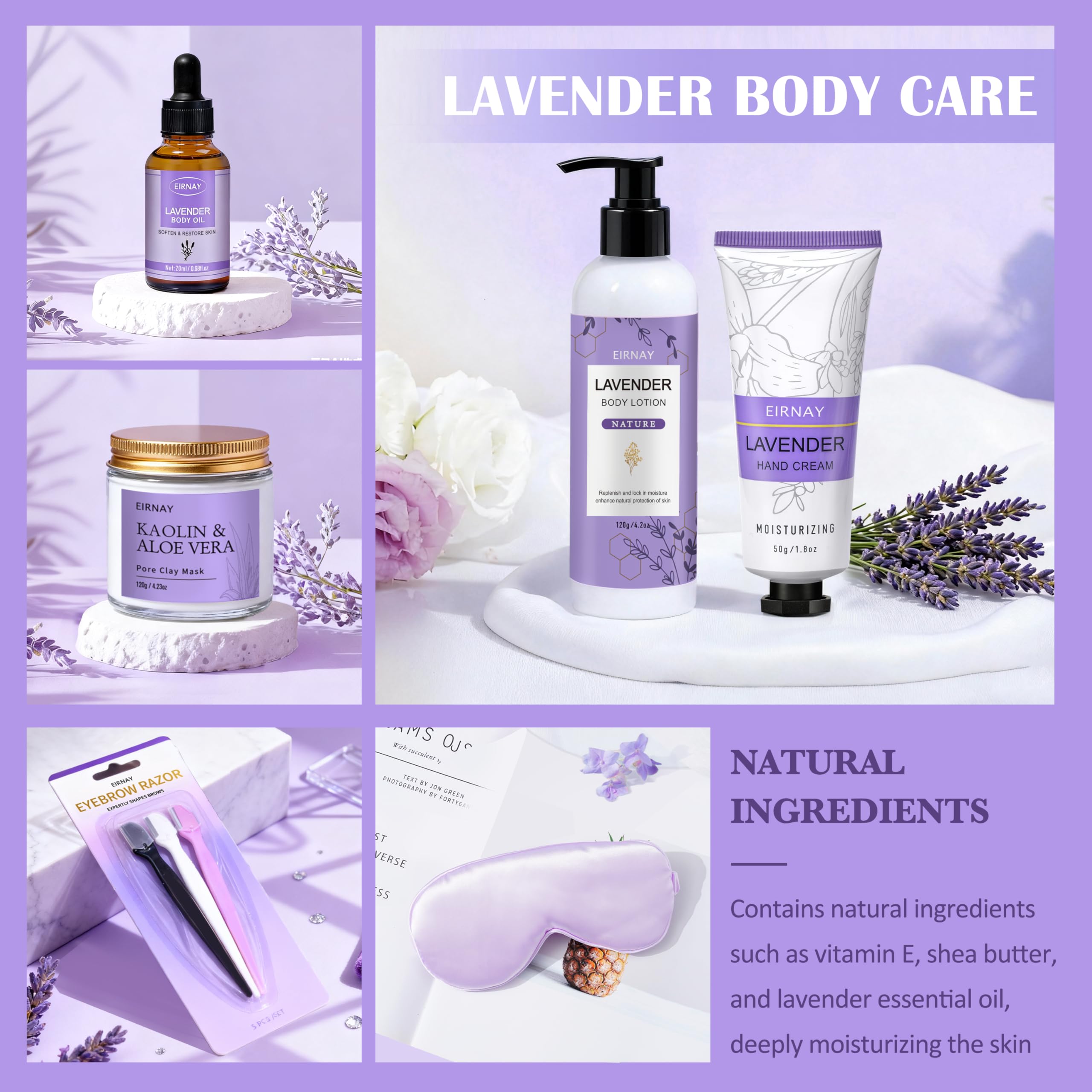 Mascarillas faciales EIRNAY lavanda para rutina nocturna