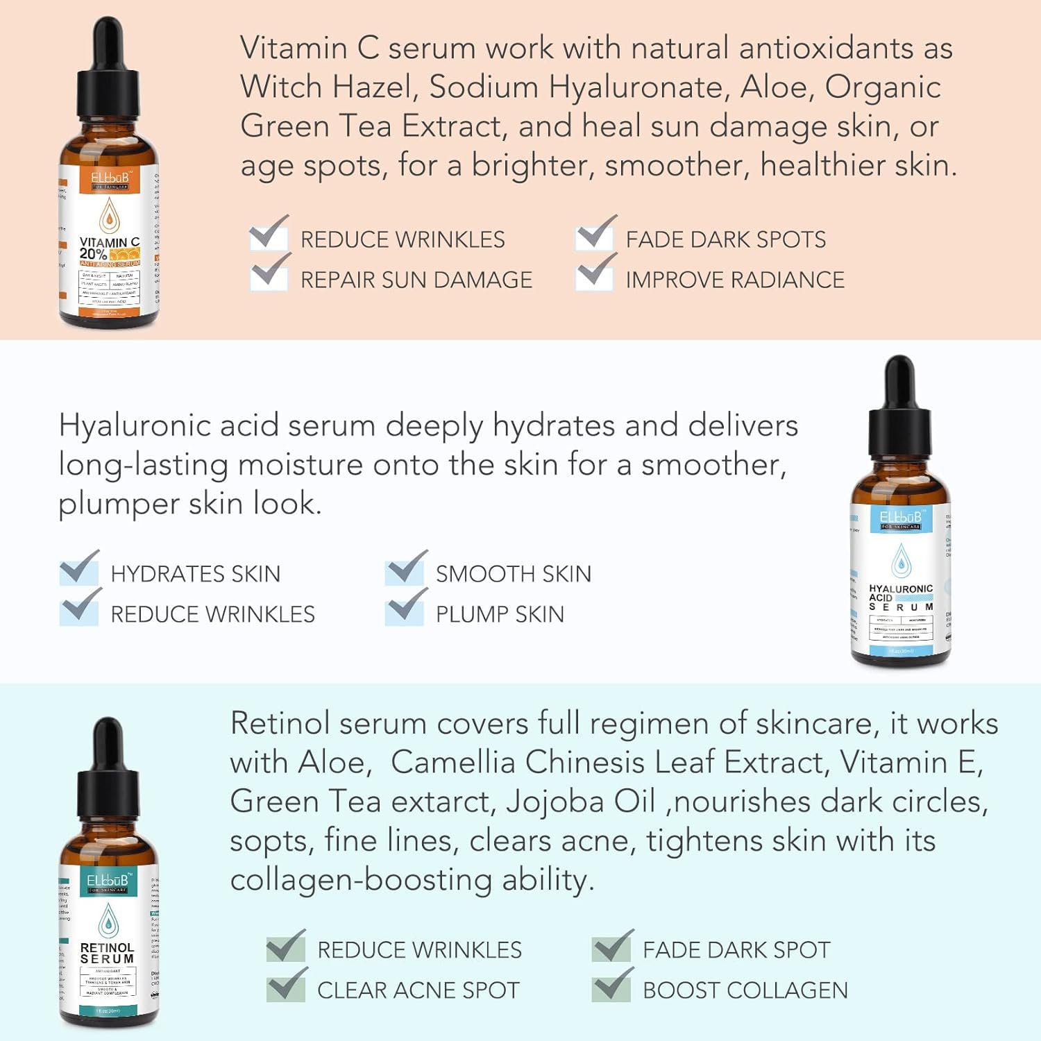 ELBBUB Conjunto de serums para rutina diaria: cuidado completo de mañana y noche.